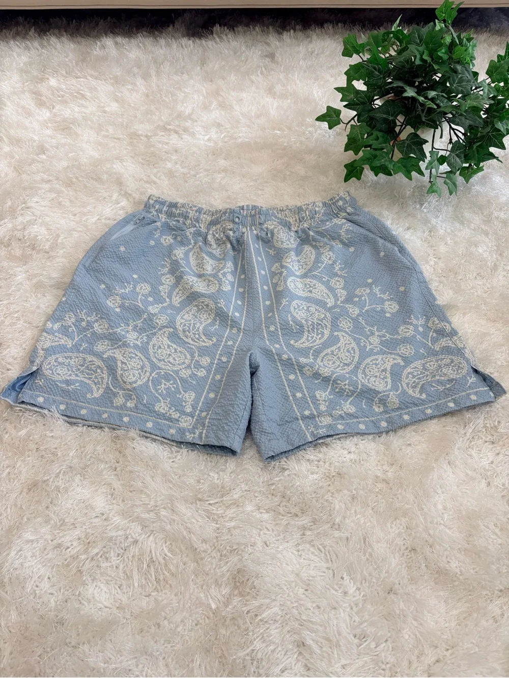 Maison Article Sky Blue Paisley Hybrid Shorts.